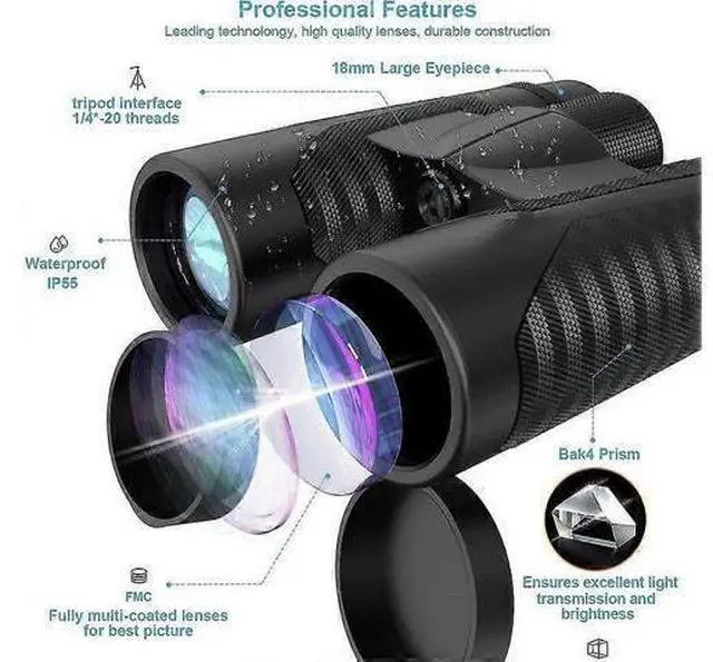 Alt view image 2 of 5 - Ecocleanpath Adasion 12x42 Waterproof Binoculars with Phone Adapter, 560g Lightweight for Bird Watching & Hunting