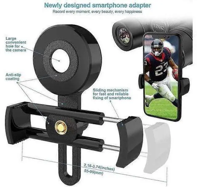 Alt view image 3 of 5 - Ecocleanpath Adasion 12x42 Waterproof Binoculars with Phone Adapter, 560g Lightweight for Bird Watching & Hunting