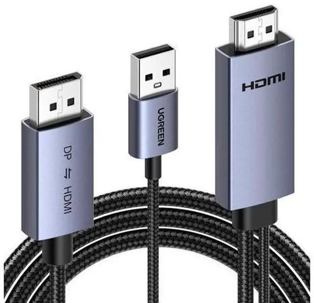 Main image of UGREEN 4K@60Hz Bidirectional HDMI to Displayport Cable Male to Male Adapter DP 1.2, HDCP 2.2, HDMI 1.4 4K@30Hz with USB Powered Compatible with Laptops, PC, Switch 2/PS5/Xbox/AMD/NVIDIA/Monitor, 6.6FT