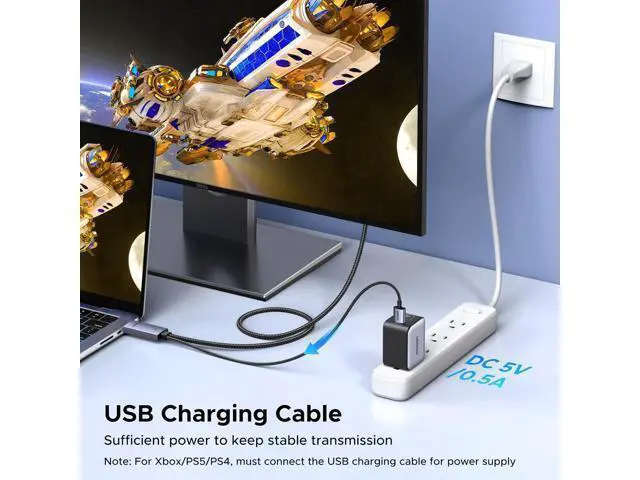 Alt view image 4 of 7 - UGREEN 4K@60Hz Bidirectional HDMI to Displayport Cable Male to Male Adapter DP 1.2, HDCP 2.2, HDMI 1.4 4K@30Hz with USB Powered Compatible with Laptops, PC, Switch 2/PS5/Xbox/AMD/NVIDIA/Monitor, 6.6FT