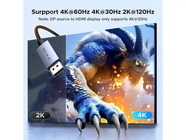 Alt view image 6 of 7 - UGREEN 4K@60Hz Bidirectional HDMI to Displayport Cable Male to Male Adapter DP 1.2, HDCP 2.2, HDMI 1.4 4K@30Hz with USB Powered Compatible with Laptops, PC, Switch 2/PS5/Xbox/AMD/NVIDIA/Monitor, 6.6FT