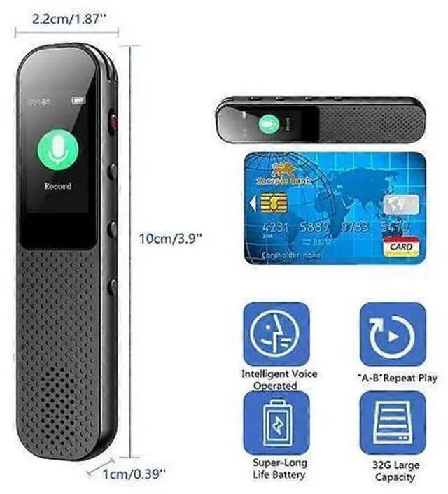 Alt view image 2 of 5 - Ecocleanpath Digital Voice Recorder with MP3 Player, 64GB, HD Noise Reduction & Voice Activation (Black)