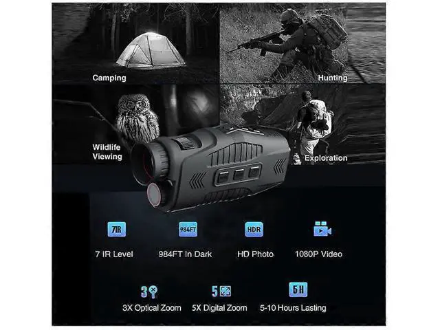Alt view image 2 of 5 - Ecocleanpath 1080p Infrared Night Vision Monocular, 5x Zoom & 984ft Range for Hunting & Wildlife