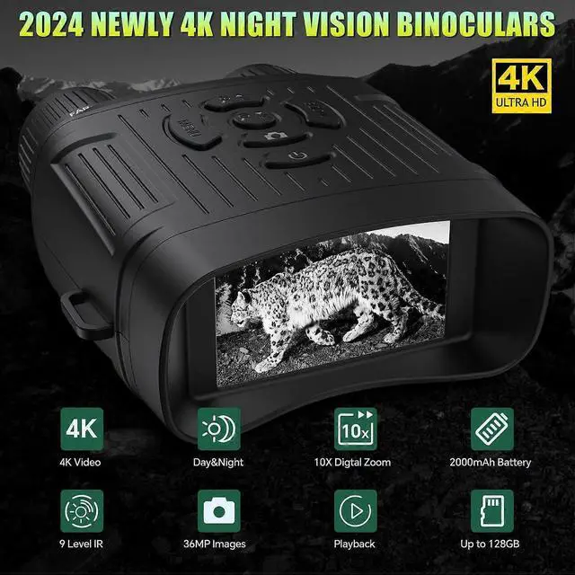 Alt view image 3 of 5 - Deuninker 4K Night Vision Goggles with 10X Zoom, Rechargeable Digital Binoculars for Hunting & Bird Watching (Black)