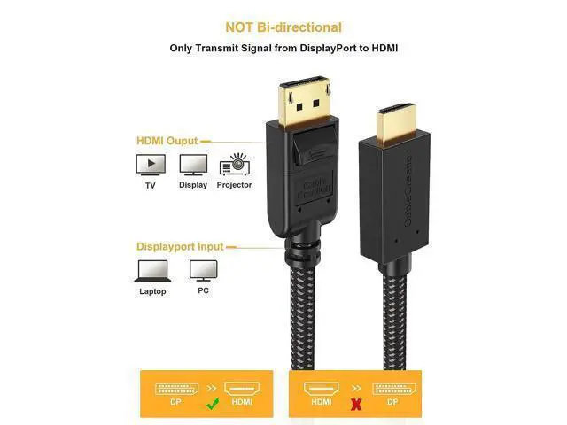 Alt view image 6 of 7 - CableCreation Active DisplayPort Male to HDMI Male Cable 4K@60Hz HDR Bundle with 6FT Braided Active DP to HDMI Cable