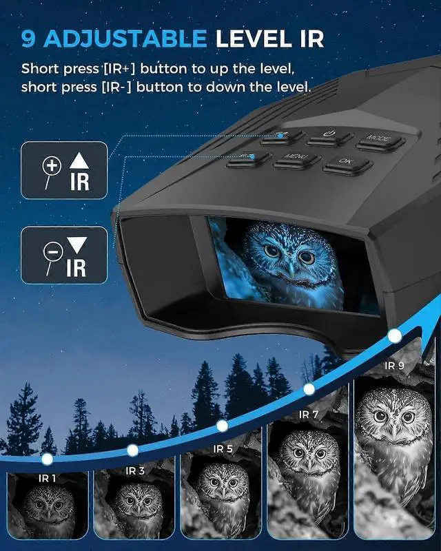 Alt view image 3 of 5 - Deuninker Night Vision Goggles with 3'' Screen, 5K HD Video & 10x Zoom, Infrared Binoculars for Adults (Black)