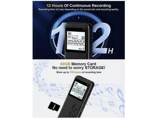 Alt view image 4 of 5 - Ecocleanpath Langkou 64GB Voice Recorder with Playback, 1536kbps HD Audio & Voice Activation (Black)