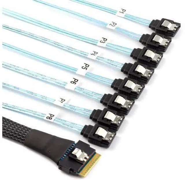 Main image of DeuninkerPCIe Slimline SAS SFF-8654 8i to 8X SATA Straight Cable 12Gbps High-Speed Server HDD Breakout Cable | 30AWG | 100 Impedance (19.68, Inches)