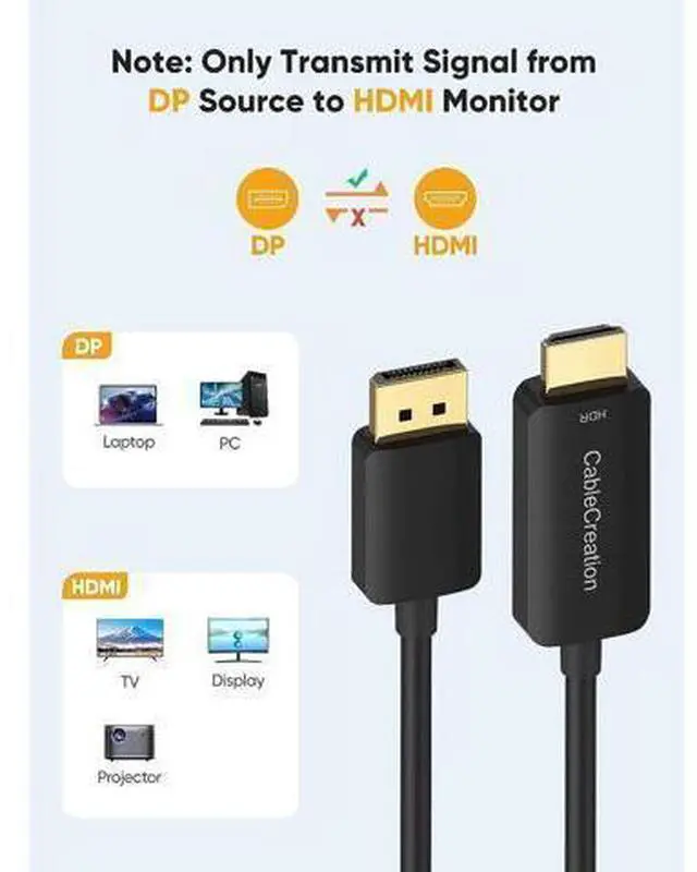 Alt view image 3 of 7 - CableCreation Active DisplayPort Male to HDMI Male Cable 4K@60Hz HDR Bundle with 6FT Braided Active DP to HDMI Cable