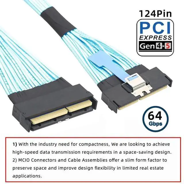 Alt view image 3 of 4 - PCI-E 5.0 MCIO 16x Cable Mini Cool Edge IO STR PCI-E 124Pin Male to MCIO 124Pin Male Extender Cord