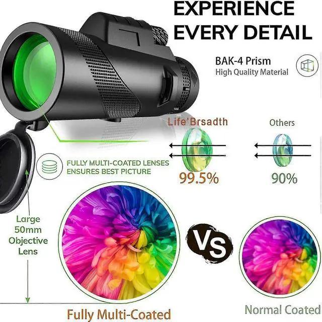 Alt view image 5 of 5 - Deuninker 50x60 HD Monocular Telescope with Smartphone Adapter & Tripod, Night Vision for Hunting, Bird Watching, Stargazing