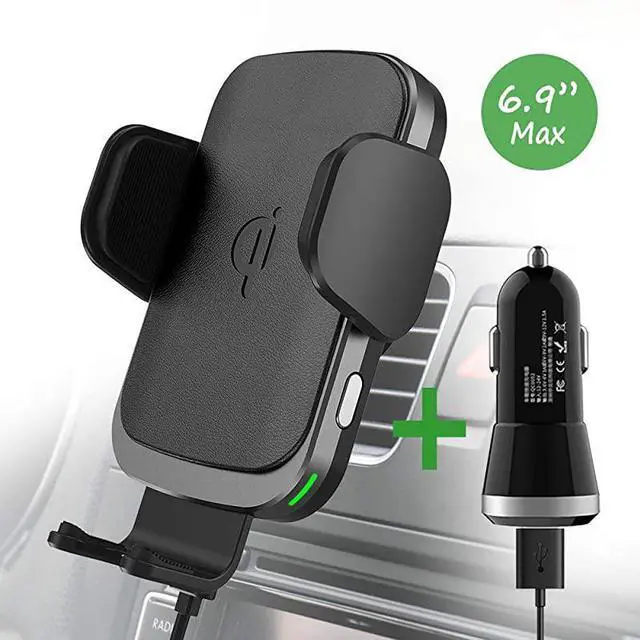 Main image of Wireless Charger Car Mount for iPhone 11ProMax iPhone SE XSX Note 10Plus Note 9 S10+S10 Fast Charging Auto Clamp Qi Phone Holder for VentWindshieldDashboard by QC Adaptor Included