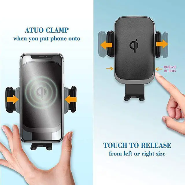 Alt view image 2 of 7 - Wireless Charger Car Mount for iPhone 11ProMax iPhone SE XSX Note 10Plus Note 9 S10+S10 Fast Charging Auto Clamp Qi Phone Holder for VentWindshieldDashboard by QC Adaptor Included