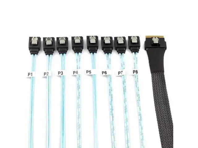 Alt view image 2 of 5 - DeuninkerPCIe Slimline SAS SFF-8654 8i to 8X SATA Straight Cable 12Gbps High-Speed Server HDD Breakout Cable | 30AWG | 100 Impedance (19.68, Inches)
