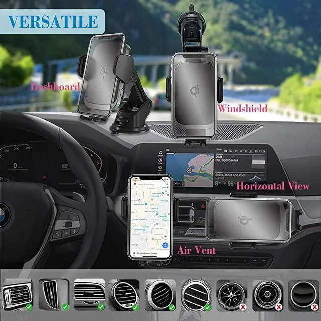 Alt view image 3 of 7 - Wireless Charger Car Mount for iPhone 11ProMax iPhone SE XSX Note 10Plus Note 9 S10+S10 Fast Charging Auto Clamp Qi Phone Holder for VentWindshieldDashboard by QC Adaptor Included