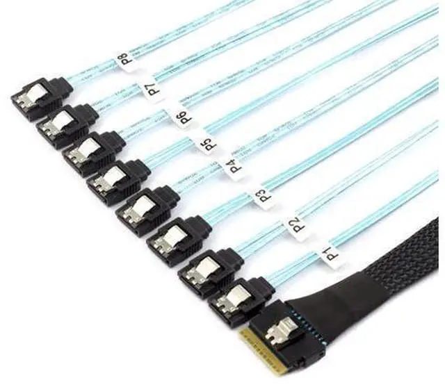 Alt view image 3 of 5 - DeuninkerPCIe Slimline SAS SFF-8654 8i to 8X SATA Straight Cable 12Gbps High-Speed Server HDD Breakout Cable | 30AWG | 100 Impedance (19.68, Inches)