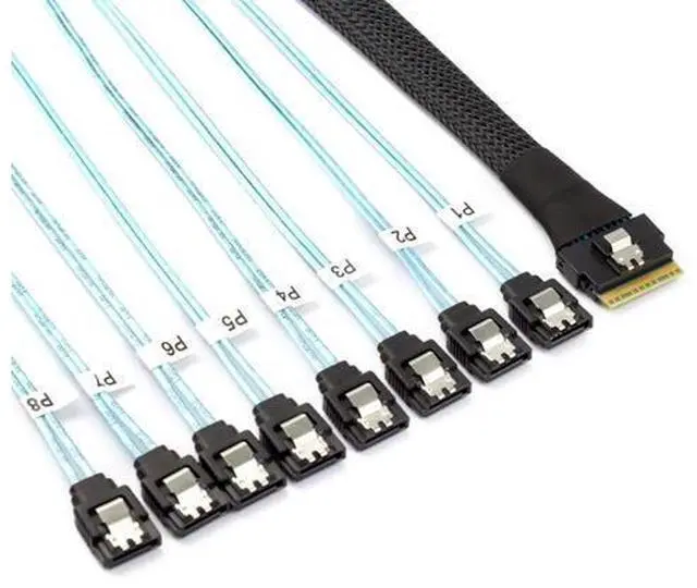 Alt view image 4 of 5 - DeuninkerPCIe Slimline SAS SFF-8654 8i to 8X SATA Straight Cable 12Gbps High-Speed Server HDD Breakout Cable | 30AWG | 100 Impedance (19.68, Inches)
