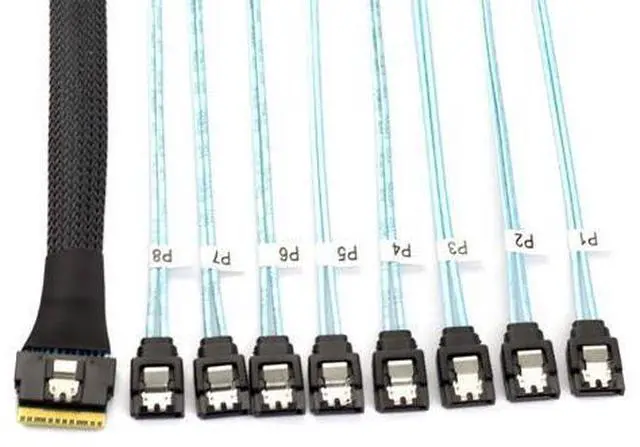 Alt view image 5 of 5 - DeuninkerPCIe Slimline SAS SFF-8654 8i to 8X SATA Straight Cable 12Gbps High-Speed Server HDD Breakout Cable | 30AWG | 100 Impedance (19.68, Inches)