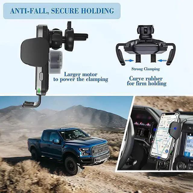 Alt view image 5 of 7 - Wireless Charger Car Mount for iPhone 11ProMax iPhone SE XSX Note 10Plus Note 9 S10+S10 Fast Charging Auto Clamp Qi Phone Holder for VentWindshieldDashboard by QC Adaptor Included