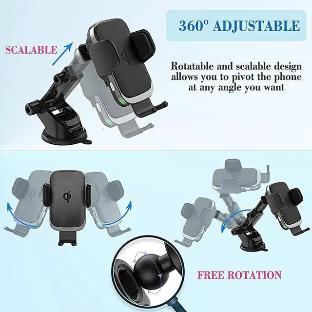Alt view image 6 of 7 - Wireless Charger Car Mount for iPhone 11ProMax iPhone SE XSX Note 10Plus Note 9 S10+S10 Fast Charging Auto Clamp Qi Phone Holder for VentWindshieldDashboard by QC Adaptor Included