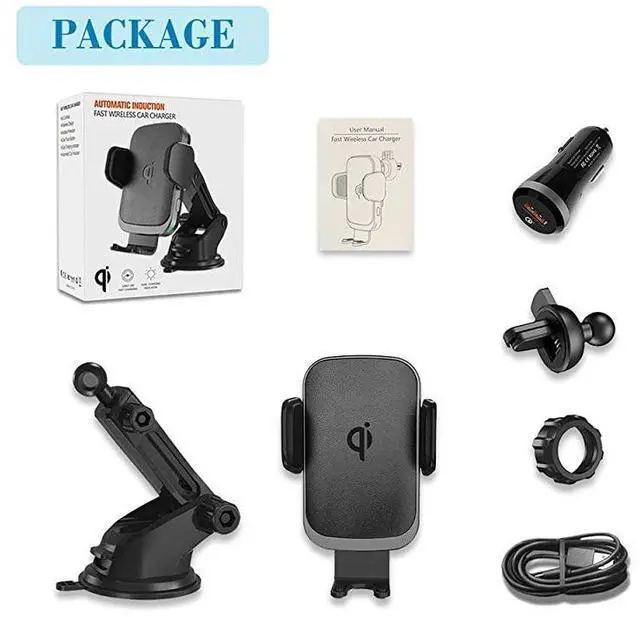 Alt view image 7 of 7 - Wireless Charger Car Mount for iPhone 11ProMax iPhone SE XSX Note 10Plus Note 9 S10+S10 Fast Charging Auto Clamp Qi Phone Holder for VentWindshieldDashboard by QC Adaptor Included