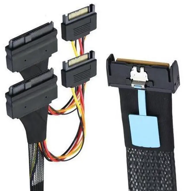 Alt view image 3 of 6 - DeuninkerSlimline SAS MCIO 8i 74Pin to Dual SFF-8639 Server Cable with 15Pin Power Cable, 24G High-Speed Server Data Cable (19.68, Inches)