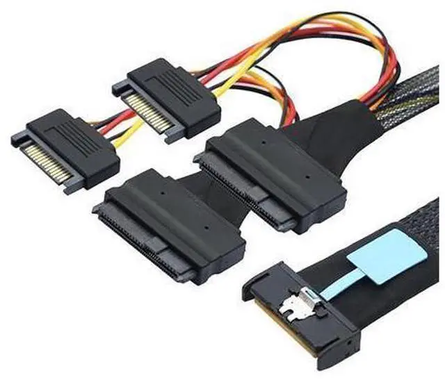 Alt view image 4 of 6 - DeuninkerSlimline SAS MCIO 8i 74Pin to Dual SFF-8639 Server Cable with 15Pin Power Cable, 24G High-Speed Server Data Cable (19.68, Inches)