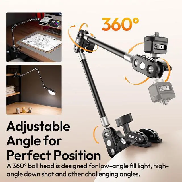 Alt view image 2 of 7 - Deuninker CO78 22" Magic Arm with Super Clamp Desk C Clamp, 1kg Load Articulating Arm, Overhead Phone Mount Holder for Compact Camera, Action Camera, Small Video Light, Cell Phone,Monitors