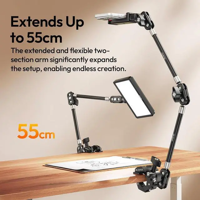 Alt view image 3 of 7 - Deuninker CO78 22" Magic Arm with Super Clamp Desk C Clamp, 1kg Load Articulating Arm, Overhead Phone Mount Holder for Compact Camera, Action Camera, Small Video Light, Cell Phone,Monitors