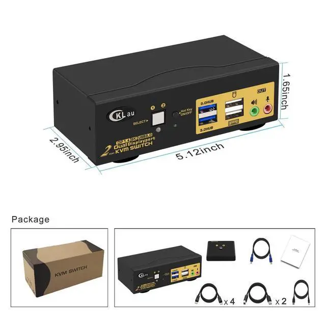 Alt view image 6 of 7 - CKLau 2 Port USB 3.0 Dual Monitor KVM Switch Displayport 1.4, Display Port KVM Switch 2 Monitors with Audio and Cables Support 4K@144Hz, 8K@30Hz