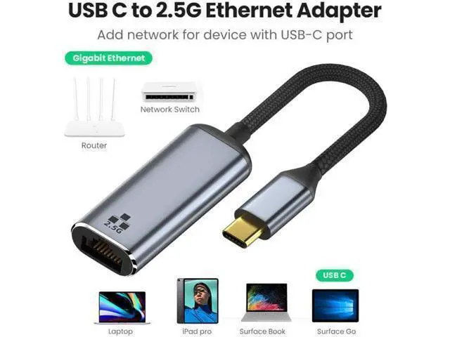 Alt view image 2 of 6 - Deuninker CY USB C to 2.5Gbps Ethernet Adapter,USB 3.1 Type C to RJ45 2500Mbps GBE Gigabit Ethernet Network LAN Cable Adapter for Laptop