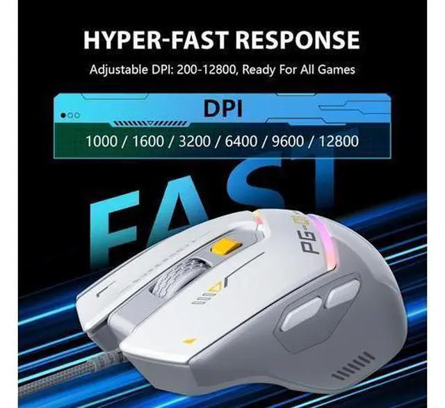 Alt view image 4 of 7 - INPHIC Wired Computer Gaming Mouse Ergonomic, 12800 DPI High-Precision, 6 Programmable Buttons, RGB Backlit for Gaming - White Gray