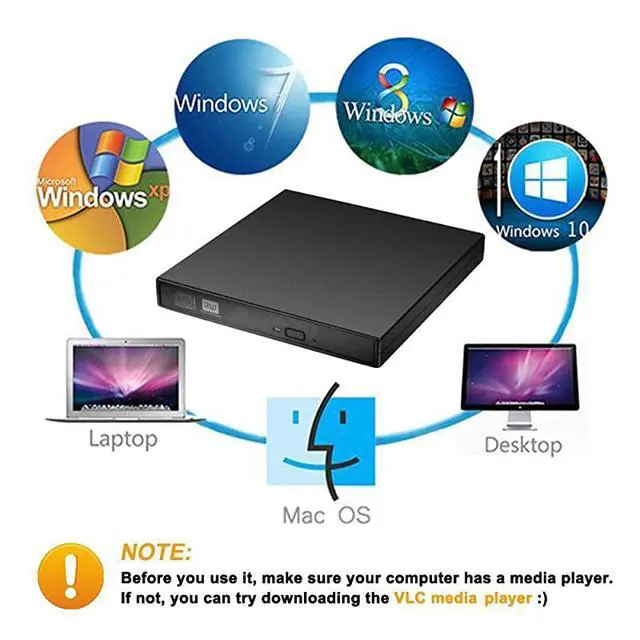 Alt view image 2 of 7 - External CD DVD Drive, USB 2.0 Slim Protable External CD-RW Drive DVD-RW Burner Writer Player for Laptop Notebook PC Desktop Computer, Black