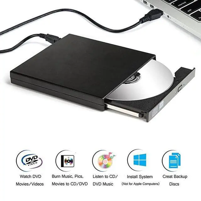 Alt view image 3 of 7 - External CD DVD Drive, USB 2.0 Slim Protable External CD-RW Drive DVD-RW Burner Writer Player for Laptop Notebook PC Desktop Computer, Black