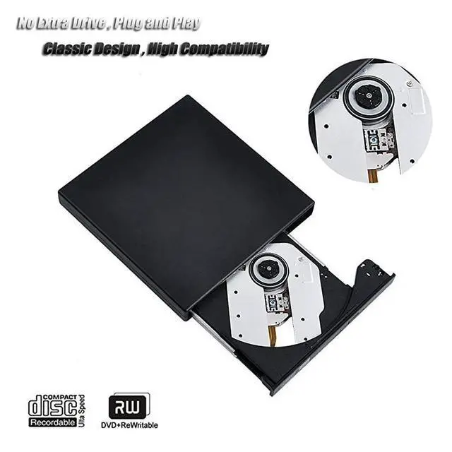 Alt view image 4 of 7 - External CD DVD Drive, USB 2.0 Slim Protable External CD-RW Drive DVD-RW Burner Writer Player for Laptop Notebook PC Desktop Computer, Black