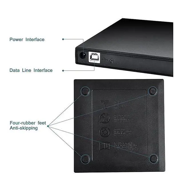 Alt view image 5 of 7 - External CD DVD Drive, USB 2.0 Slim Protable External CD-RW Drive DVD-RW Burner Writer Player for Laptop Notebook PC Desktop Computer, Black