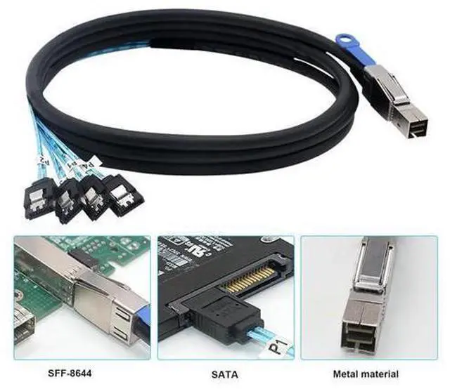 Alt view image 2 of 5 - DeuninkerHeretom SFF-8644 to 4 Sata 7 Pin Cable, External Mini SAS HD SFF-8644 to 4 Port SATA Cable, Hard Disk Data Server Raid Cable 1 Meter 3.2 FT