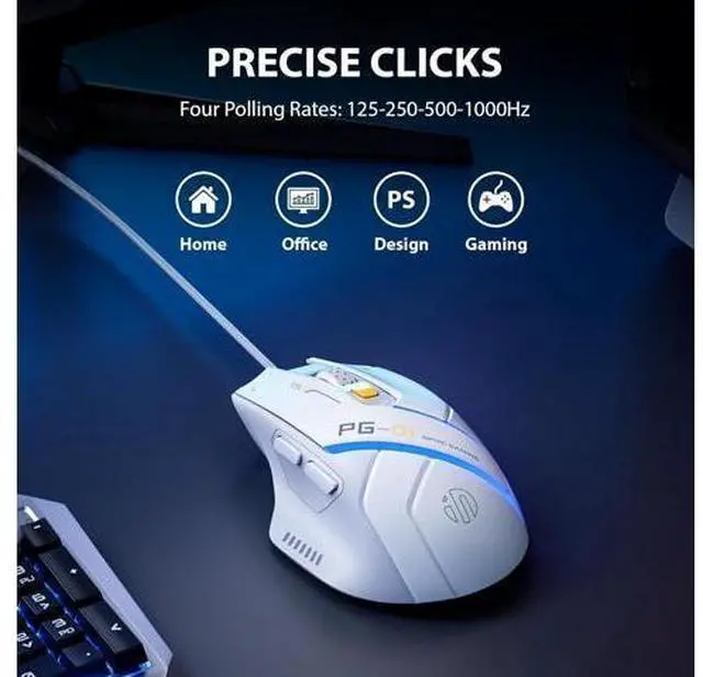 Alt view image 6 of 7 - INPHIC Wired Computer Gaming Mouse Ergonomic, 12800 DPI High-Precision, 6 Programmable Buttons, RGB Backlit for Gaming - White Gray