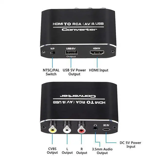 Alt view image 4 of 6 - to RCA Converter, 1080P to AV 3RCA CVBs Composite Video 3.5mm Aux Audio Adapter Supports PAL/NTSC for TV Stick, PS3, PC, Laptop, Xbox, HDTV, DVD (Black,Aluminum Alloy Material)