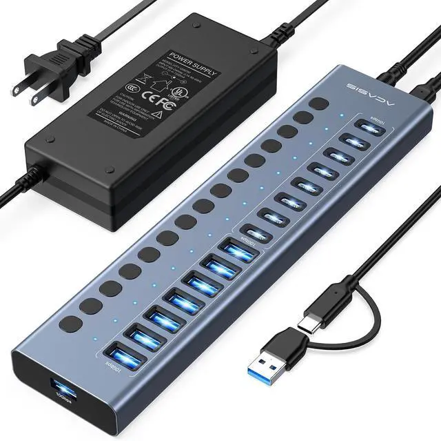 Main image of Powered USB 3.2 Hub, ACASIS 16 Ports USB 3.2 Hub(8 USB-A 3.2 Ports+8 USB-C 3.2 Ports), Aluminum USB Hub Powered with 96W Power Adapter, USB Hub for PC/Laptop, Computer, Flash Drive, Printer, Camera
