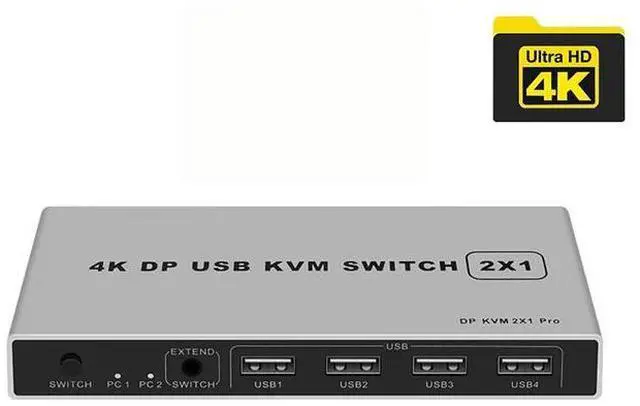 Alt view image 7 of 12 - 8K Dual-port DP USB KVM 2x1 Displayport KVM Switch 2 in 1 out 4K 60Hz 2-Port DP 1.4 USB KVM Switch Support Mouse Keyboad Printer(USB Power cable)
(4K)