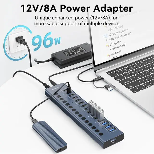 Alt view image 3 of 7 - Powered USB 3.2 Hub, ACASIS 16 Ports USB 3.2 Hub(8 USB-A 3.2 Ports+8 USB-C 3.2 Ports), Aluminum USB Hub Powered with 96W Power Adapter, USB Hub for PC/Laptop, Computer, Flash Drive, Printer, Camera