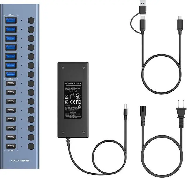 Alt view image 6 of 7 - Powered USB 3.2 Hub, ACASIS 16 Ports USB 3.2 Hub(8 USB-A 3.2 Ports+8 USB-C 3.2 Ports), Aluminum USB Hub Powered with 96W Power Adapter, USB Hub for PC/Laptop, Computer, Flash Drive, Printer, Camera