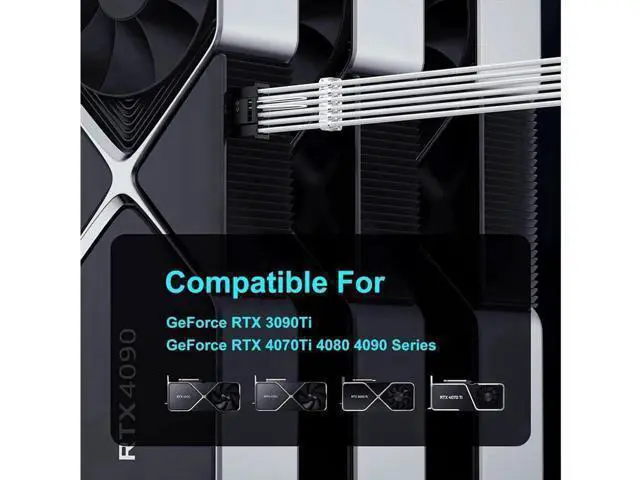 Alt view image 4 of 7 - PCIe 5.0 12VHPWR Power Cable (16-Pin to 4x8-Pin) for RTX 4090/4080/4070Ti - 600W GPU Extension + 24-Pin ATX Motherboard Cable - Compatible with NVIDIA GeForce 3090Ti, 40 Series & High-End PCs