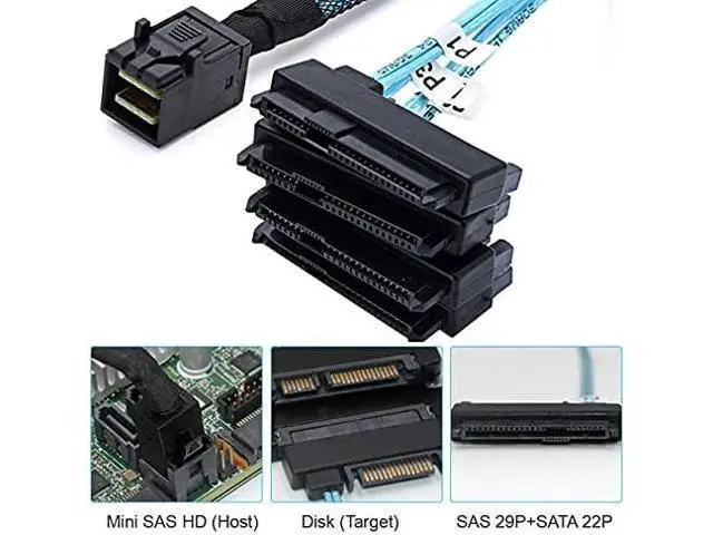 Alt view image 2 of 2 - DeuninkerInternal Mini SAS SFF-8643 Host to 4 SAS 29Pin SFF-8482 Target Disk 6Gbps Data Server Raid Cable