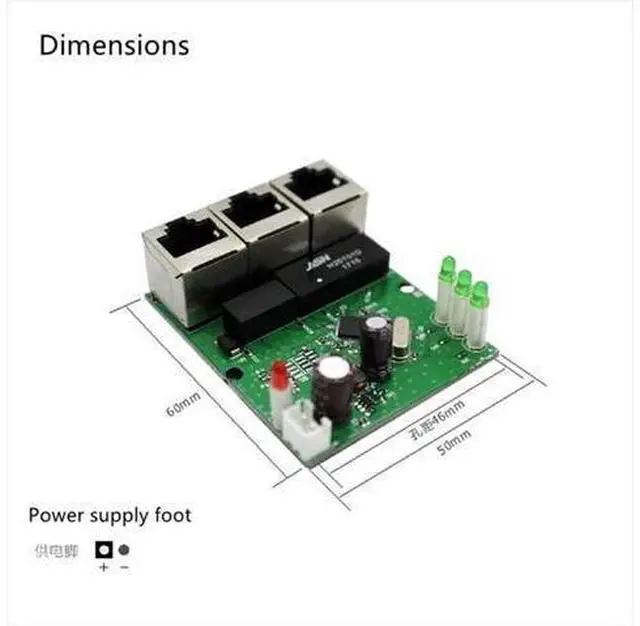 Alt view image 3 of 5 - switch mini 3 port ethernet switch 10 / 100mbps rj45 network switch hub pcb module board for system integration module