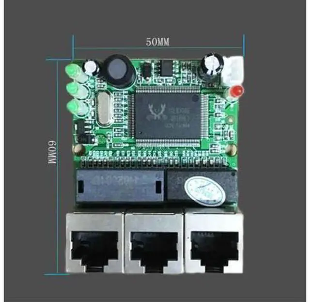 Alt view image 5 of 5 - switch mini 3 port ethernet switch 10 / 100mbps rj45 network switch hub pcb module board for system integration module
