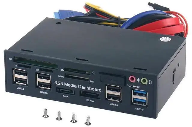 Alt view image 6 of 10 - 5.25 Inch PC Media Dashboard Front Panel Audio With SATA eSATA 2 x USB 3.0 And 6 x USB 2.0 Hub TF MMC M2 CF MS Card Reader