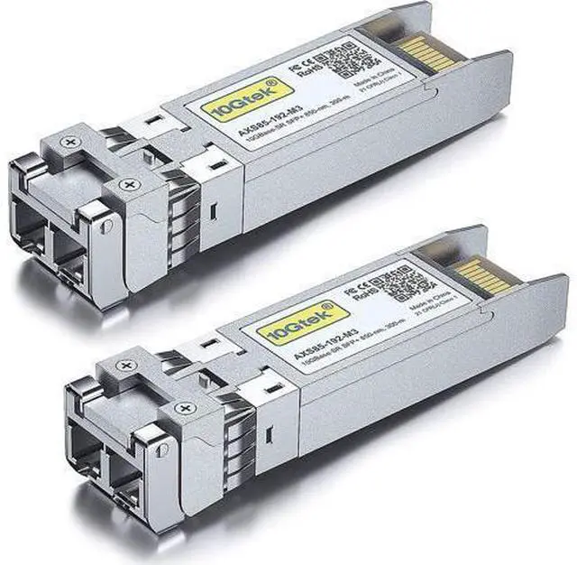 Main image of 10GBase-SR SFP+ Transceiver, 10G 850nm MMF, up to 300 Meters, Compatible with Juniper QFX-SFP-10GE-SR/EX-SFP-10GE-SR, Pack of 2
