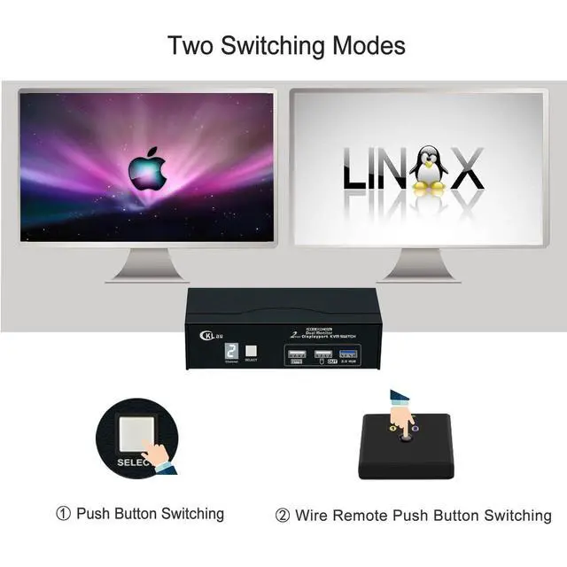 Alt view image 5 of 7 - CKLau 8K30Hz 4K144Hz Dual Monitor KVM Switch Displayport 1.4, 2 Port USB 3.0 DP KVM Switch 2 Monitors 2 Computers with Cables, Digital Display